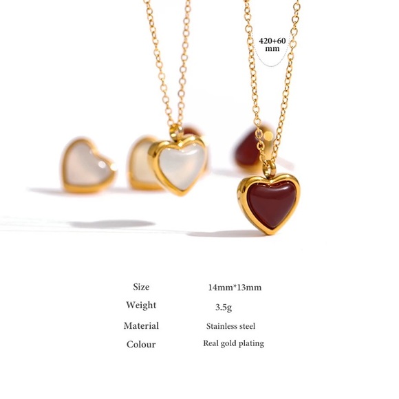 ◾️18k Gold Plated Red Agate Stone Heart Pendant Clavicle Necklace Chain - Picture 7 of 12